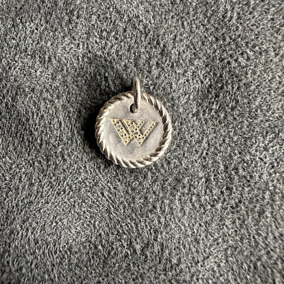 David Yurman Initial "W" Charm Pendant w/ White Diamonds in 18K White Gold - Picture 1 of 8